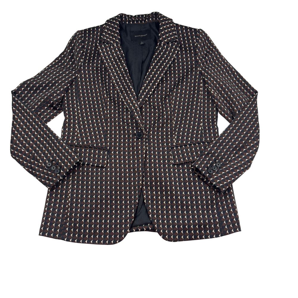 Banana Republic Artsy Geo Print Classic Timeless Satin Dressy Blazer Women's 8
